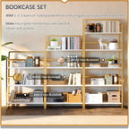 4NM No Assembly 5 Tier Folding Bookshelf Tall Storage Shelves Vintage Bookcase Standing Racks for Bedroom Living Room Home Office