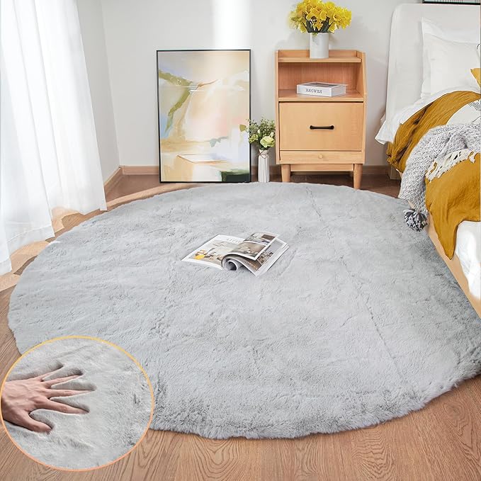 ORINOVA Washable Furry 5ft Round Area Rugs - Image 4