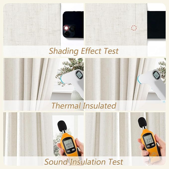Guken Cream 100% Blackout Cream Linen Curtains 52 Inch Wide by 82 Inch 2 Panels - Image 5
