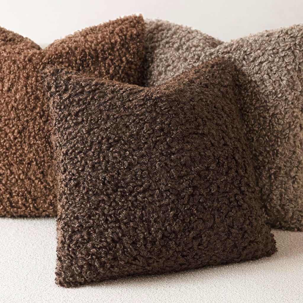 Foindtower Decorative Fuzzy Faux Fur Throw Pillow Covers 18x18 Dark Brown