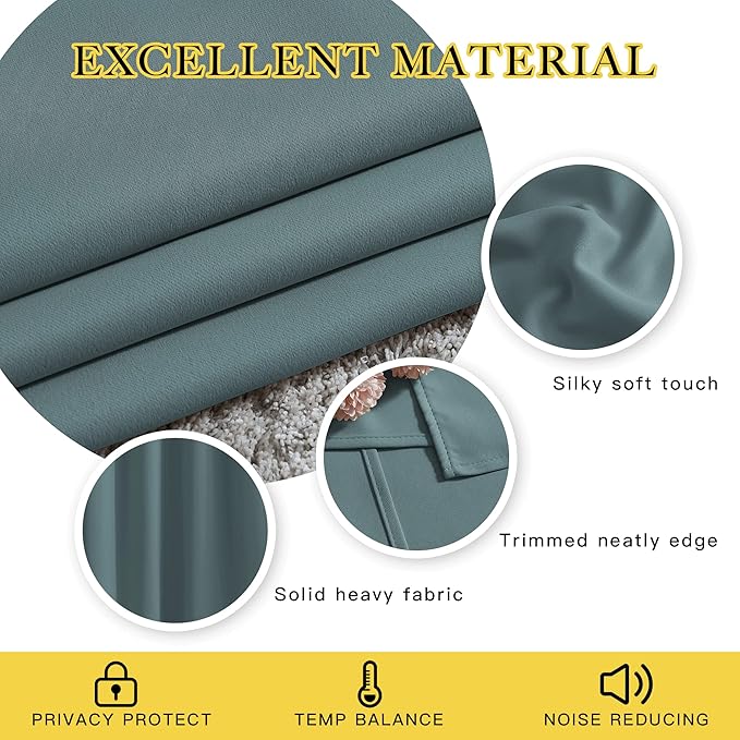 NICETOWN Greyish Blue Curtains 102 inches Long, Grommet Thermal Insulated Solid - Image 4
