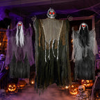3PCS Scary Hanging Ghosts with Glowing Eyes, Light-Up Halloween Ghost Decorations, Outdoor/Indoor Decor for Graveyard, Haunted House, Yard, Patio, Lawn, Garden & Spooky Party Props
