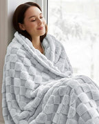 Utopia Bedding Cool Grey Checkered Fleece King Blanket - Image 8