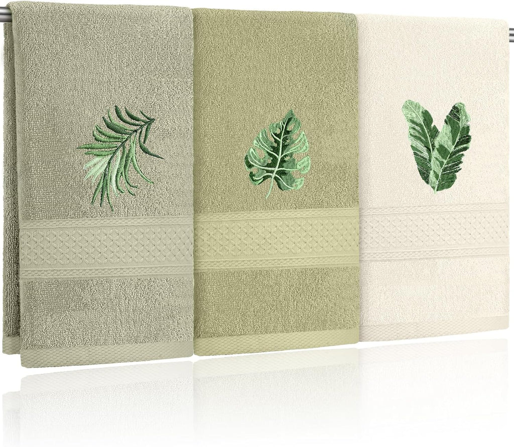 3 Pcs Eucalyptus Leaves Hand Towels for Bathroom Kitchen Decor