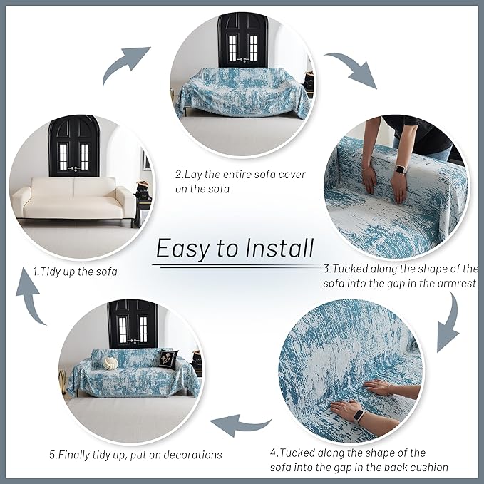 MYSKY HOME Couch Cover for Sectional Sofa Set Sage Geometric Furniture Sofa - Image 5
