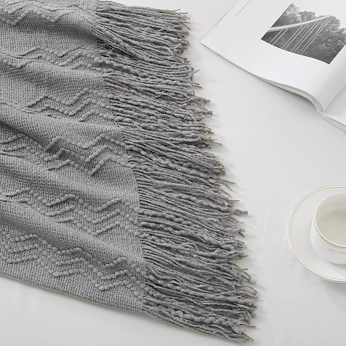 BOURINA Greyish Throw Blanket 50x60 Inches Throw Textured Solid Soft Sofa Couch - Image 5