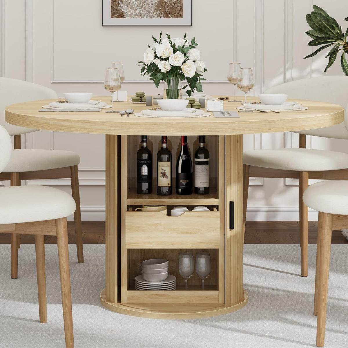 GarveeHome 47" Round Dining Table for 4-6, Farmhouse Kitchen Table, Natural