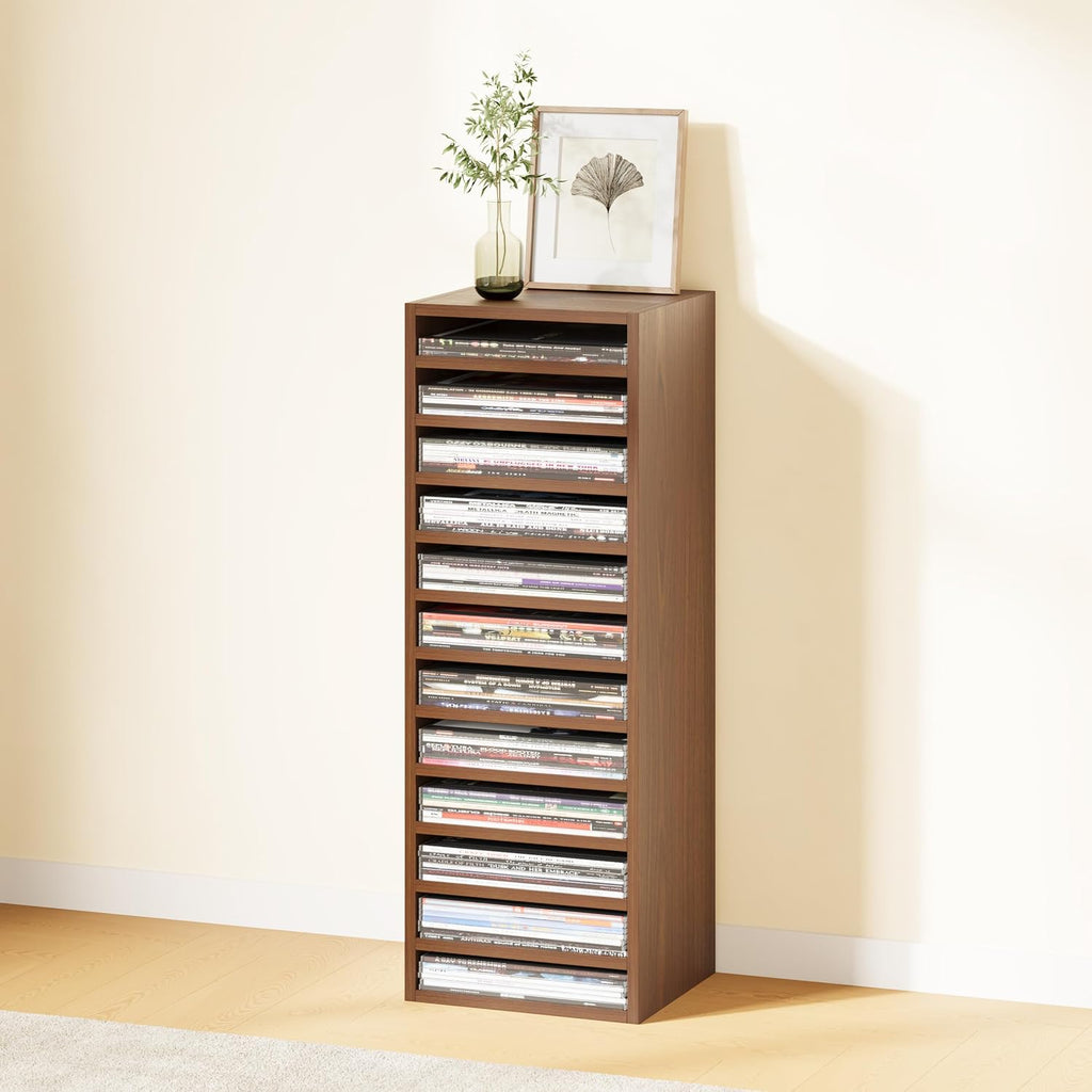 IOTXY DIY Modular Cubby Bookcase - Stackable 12-Cube Open Bookshelf, Walnut