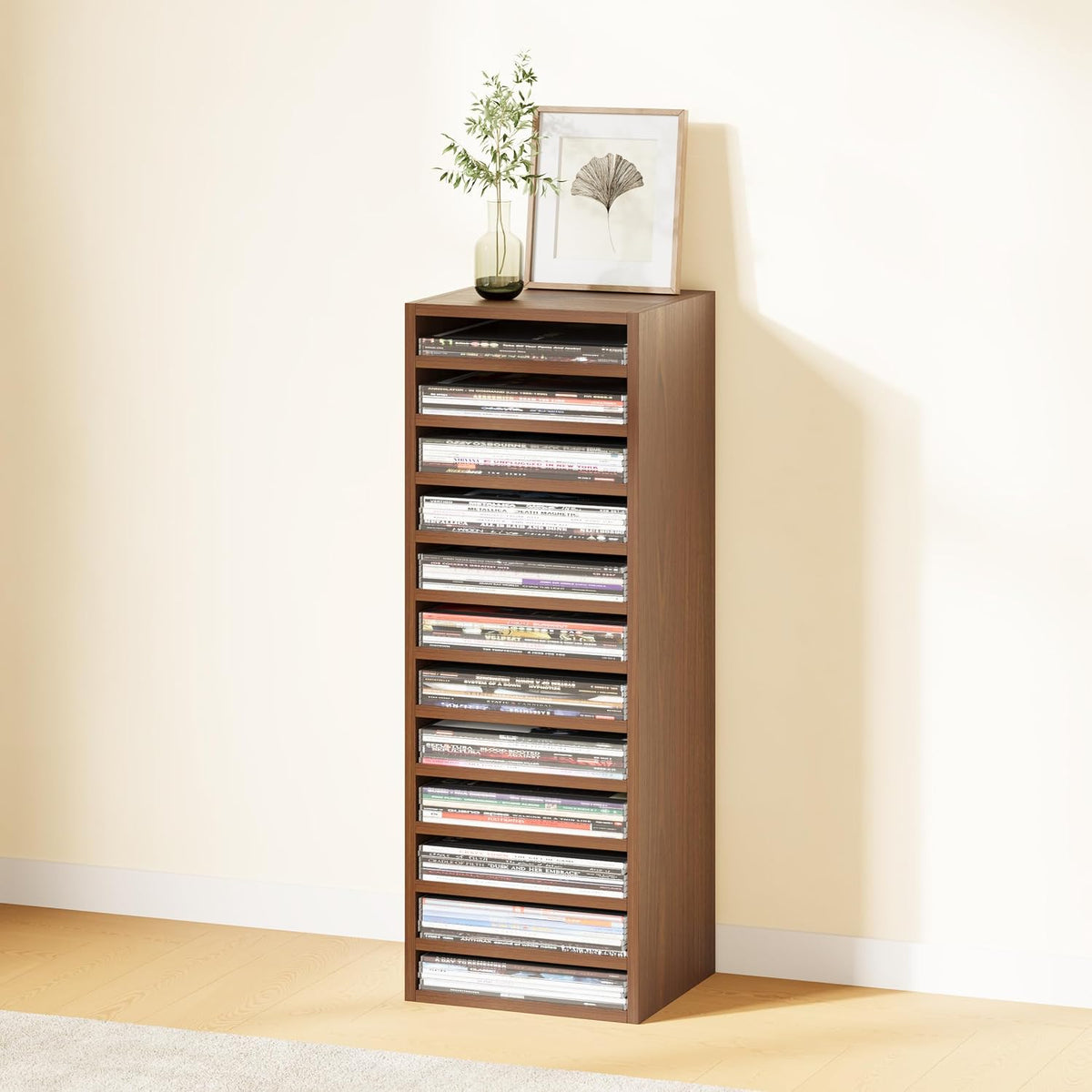 IOTXY DIY Modular Cubby Bookcase - Stackable 12-Cube Open Bookshelf, Walnut