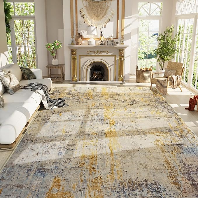 Ompaa Living Room Rug 8x10 Beige Area Rugs Machine Washable Abstract Boho Large by OmpaaHomeDecor