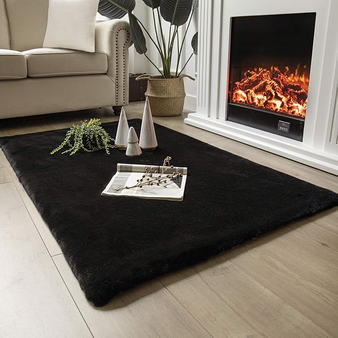 Ashler Faux Fur Rug, Ultra Soft Faux Rabbit Fur, 3 x 5 Feet Rectangle, Machine by AshlerHomeDeco