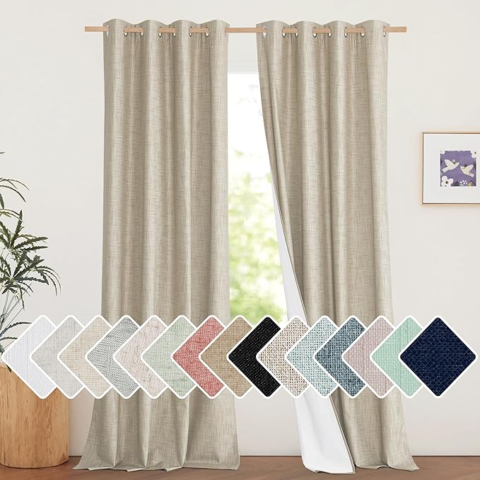 NICETOWN Taupe 100% Blackout Linen Curtains 108 inch Long Burg, Farmhouse Thick by NICETOWN