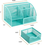 BLU MONACO Aqua Desk Organizer | Metal Turquoise Stationery Holder With Drawer and Compartments | Desktop Storage for School, Bedroom, Locker and Home | 5.5”D x 8.6”W x 5”H Accessory Caddy