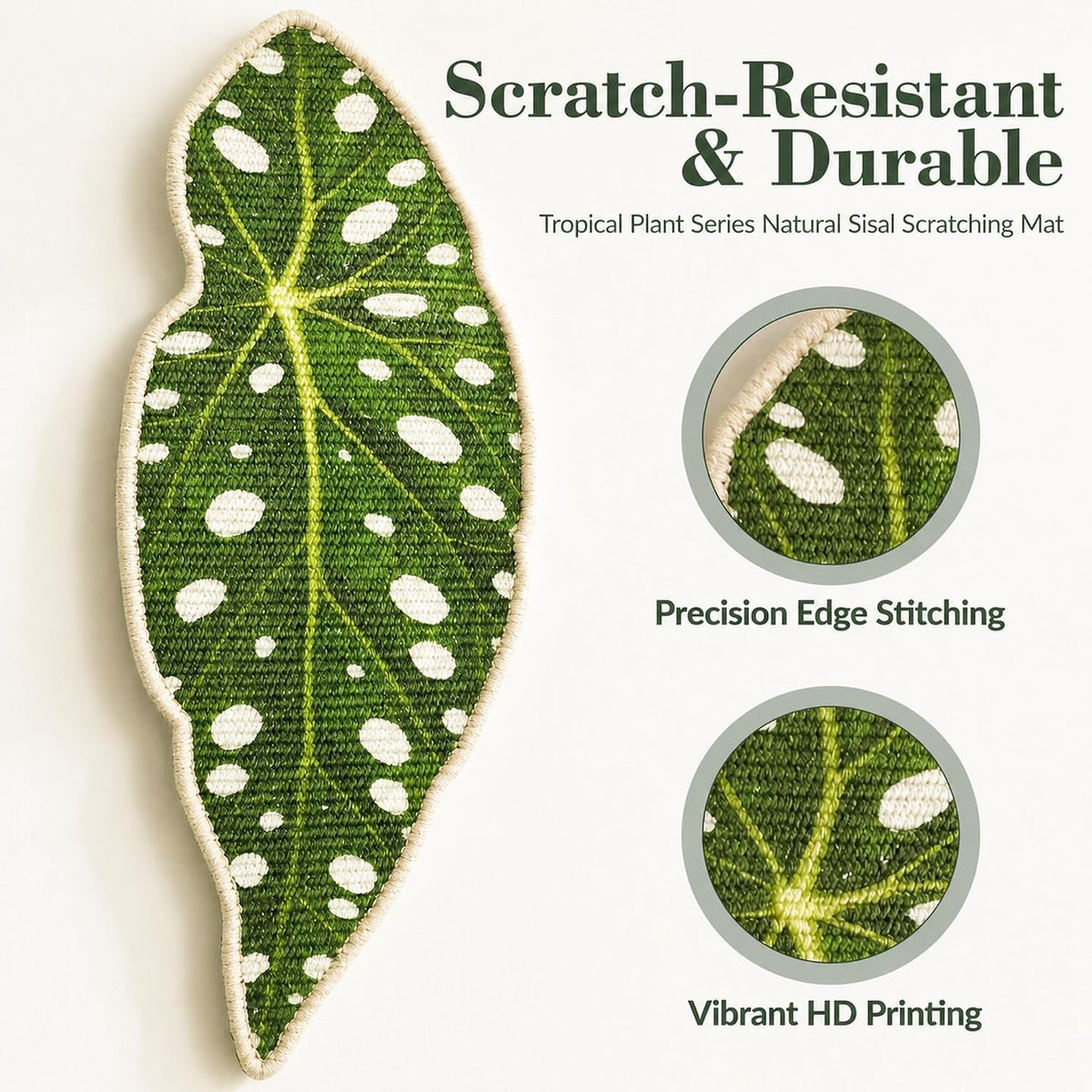 Natural Leaf-Shaped Sisal Cat Scratcher for Wall and Floor, Large Cat Scratch Pad for Indoor Cats Furniture Protection, Extra Large Wall Mounted Cat Scratching Mat for Claw Care (Anthurium)