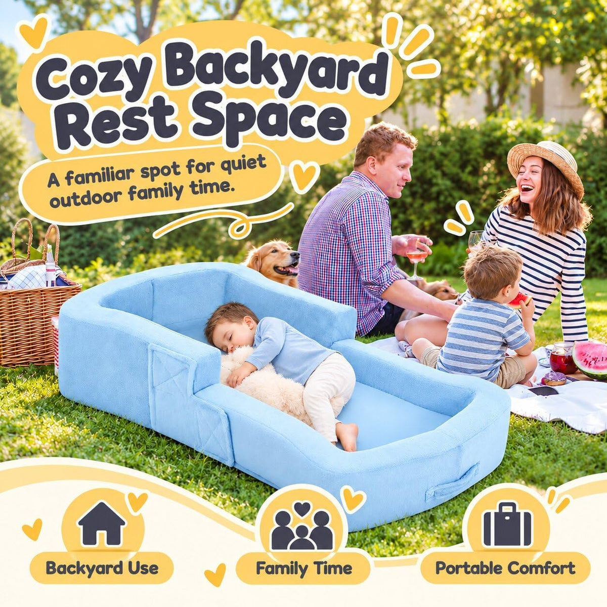 Portable Toddler Travel Bed, Soft Foldable Toddler Bed, Kids Floor Bed