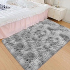 Small Area Rug for Bedroom 3x5ft Mini Tie Dye Grey Fluffy Rug Mat Bedside Throw - Image 4