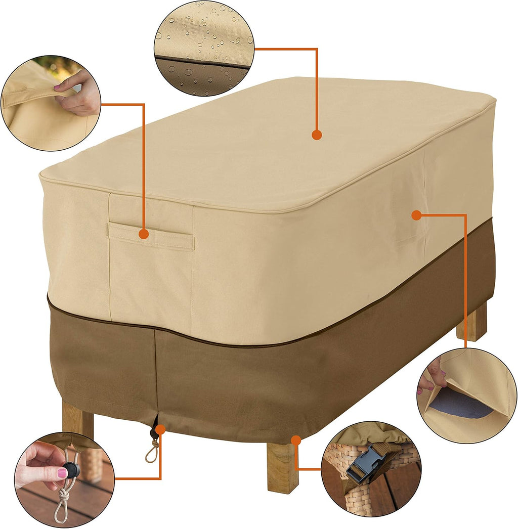 Classic Accessories Veranda Water-Resistant 32 Inch Rectangular Patio Ottoman/Side Table Cover, Outdoor Table Cover