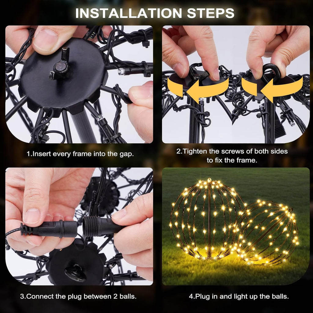 Christmas Decorations,LED Light Balls Outdoor,2 Pack,Warm White