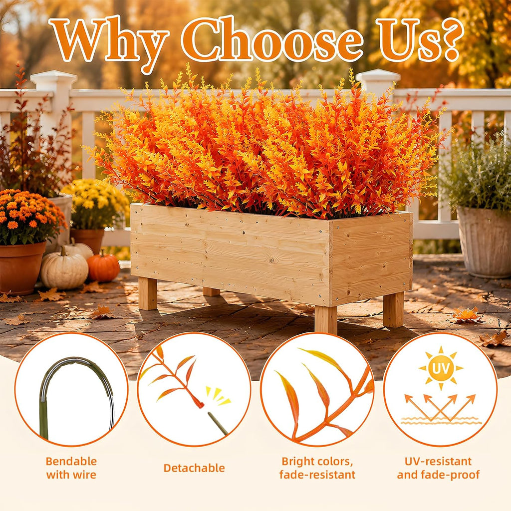 CLEANGOR 24 Pcs Artificial Fall Lavender Flowers for Outdoors (Orange)