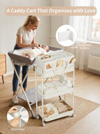 Fortella Baby Diaper Caddy, 3 Tier Rolling Cart for Baby Essentials, Beige