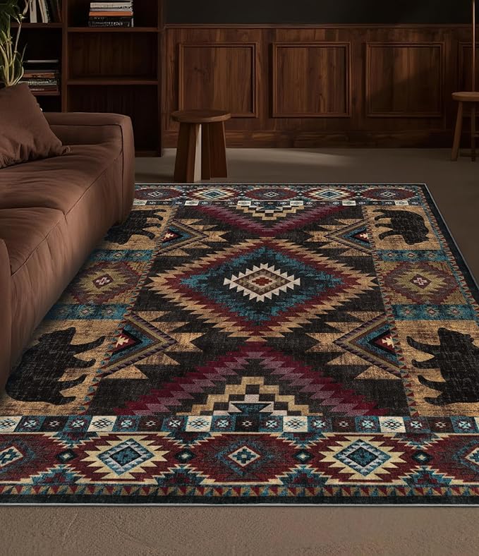 YIHOUSE Rustic Cabin Area Rug 4x6, Machine Washable Lodge Bear Rug, Non-Slip - Image 3