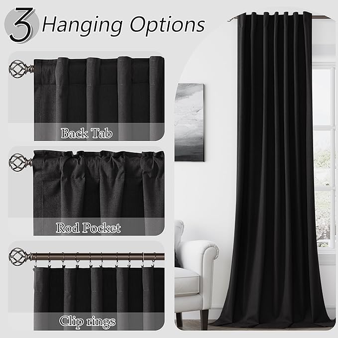 Guken Black 100% Blackout Curtains 90 Inch Length 2 Panels Set - Image 6