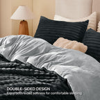 BEDELITE Fleece Queen Comforter Set, Fluffy Bed Set, Black