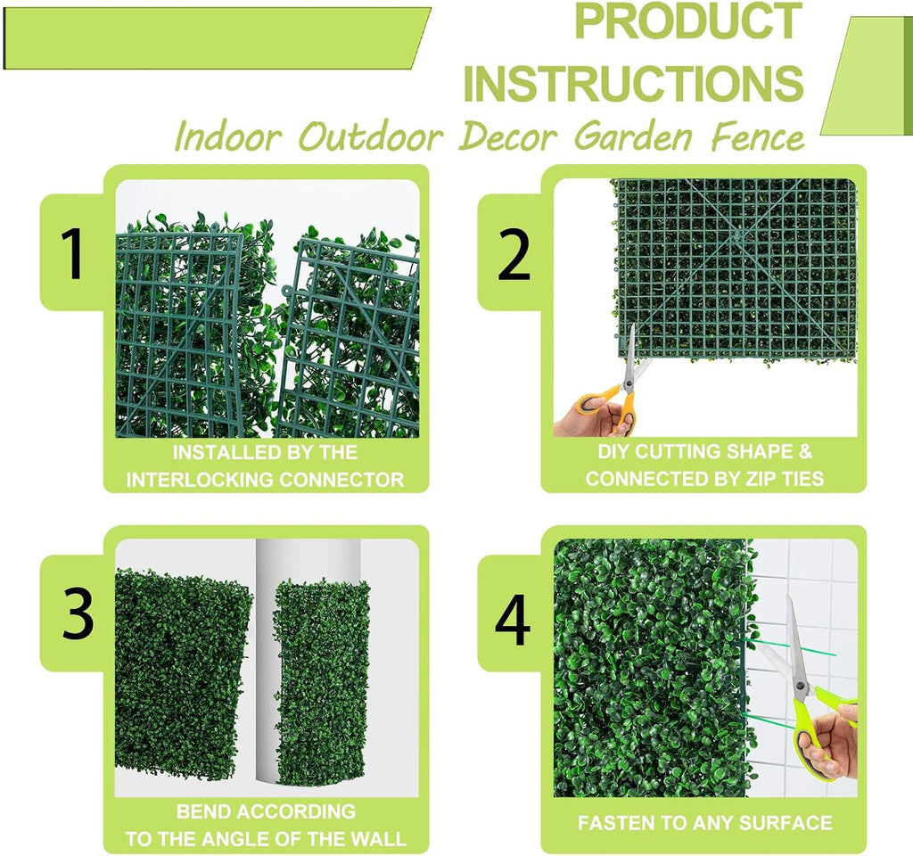 AOKIIE 10"x10" Artificial Grass Wall 24Pcs UV-Anti Boxwood for Outdoor