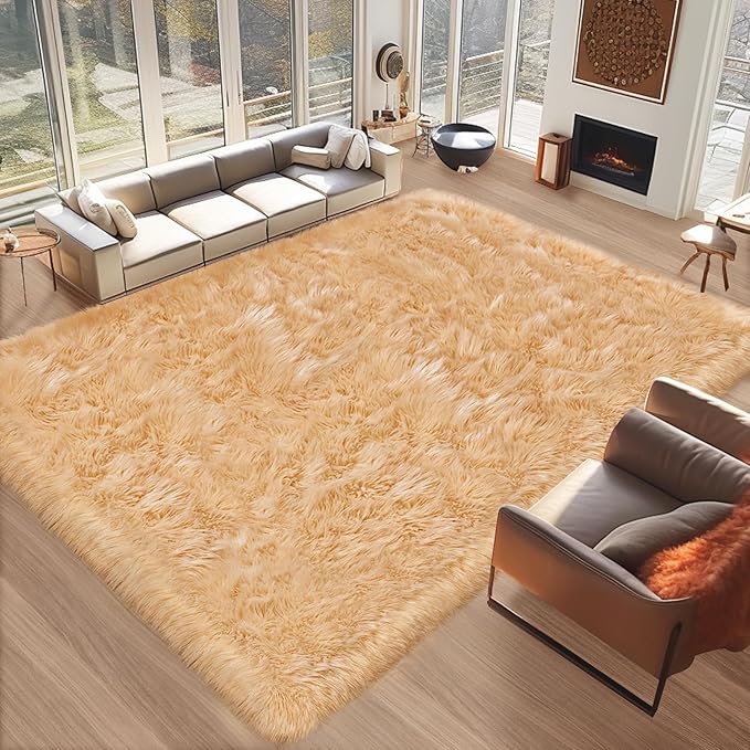 Ciicool Fluffy Faux Fur Area Rug 8 x 10 Feet, Thick Shaggy Fuzzy Rugs Floor - Image 7