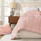 Andency Ruched Blush Pink King Comforter Set, Boho Ruffle Bedding 3 Pieces