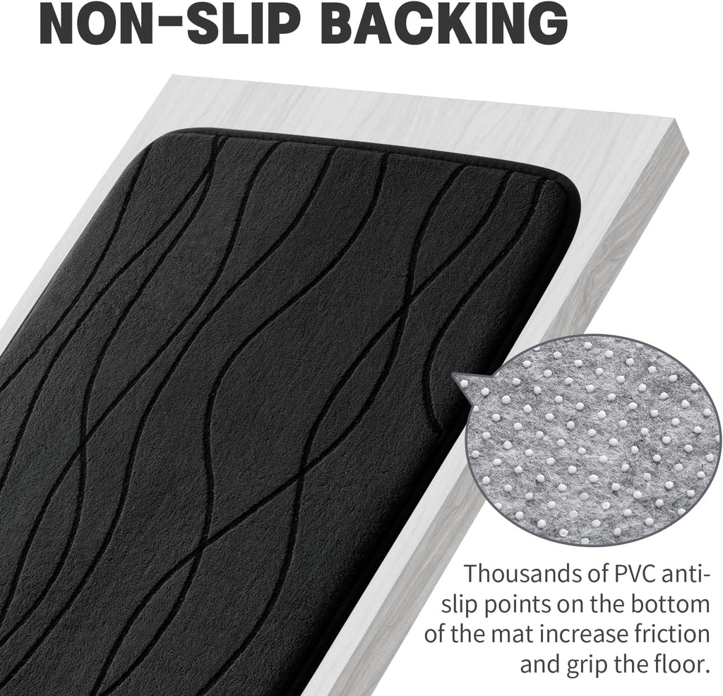 YIHOUSE Bathroom Rugs Set 3 Piece, Memory Foam Bath Mat Black