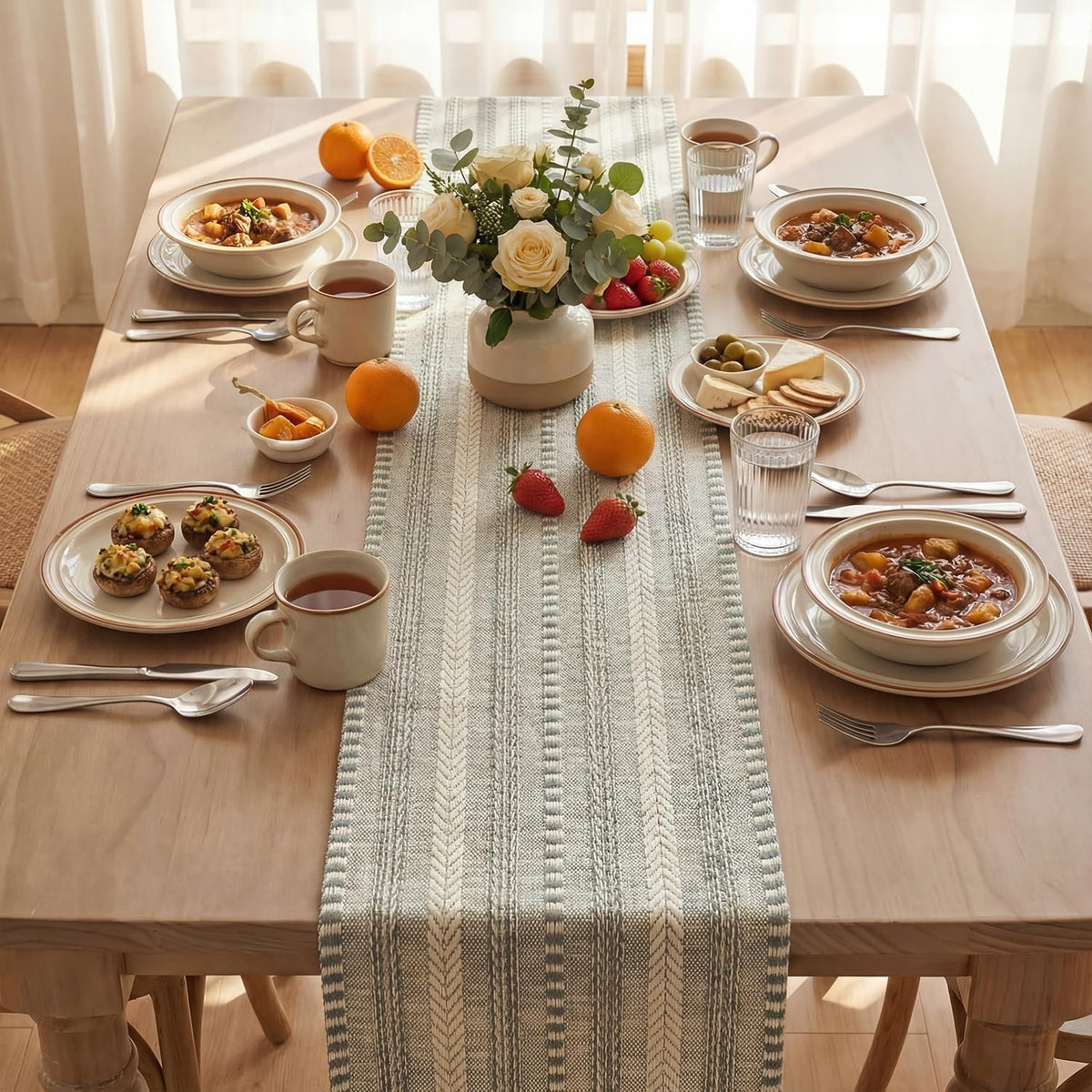 Artoid Mode Dark Grey Farmhouse Stripe Braided Table Runner 12x72 Inch