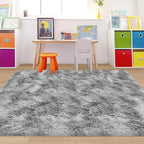 Tie Dye Grey Fluffy Rug for Bedroom 4x6ft Soft Shag Area Rug Mat Bedside Throw - Image 3