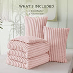 Bedsure Large Queen Fluffy Comforter Set, Cozy Fleece Pink Bedding