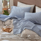 MooMee Sheet Set 100% Washed Cotton Linen-Like Extra Deep Pocket Queen