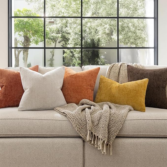 MIULEE Pack of 2 Fall Orange Decorative Pillow Covers 20x20 Inch Soft Chenille - Image 3