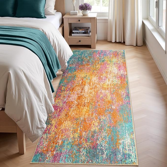 Washable Area Rugs 2'x8' Non-Slip Modern Abstract Soft - Image 3
