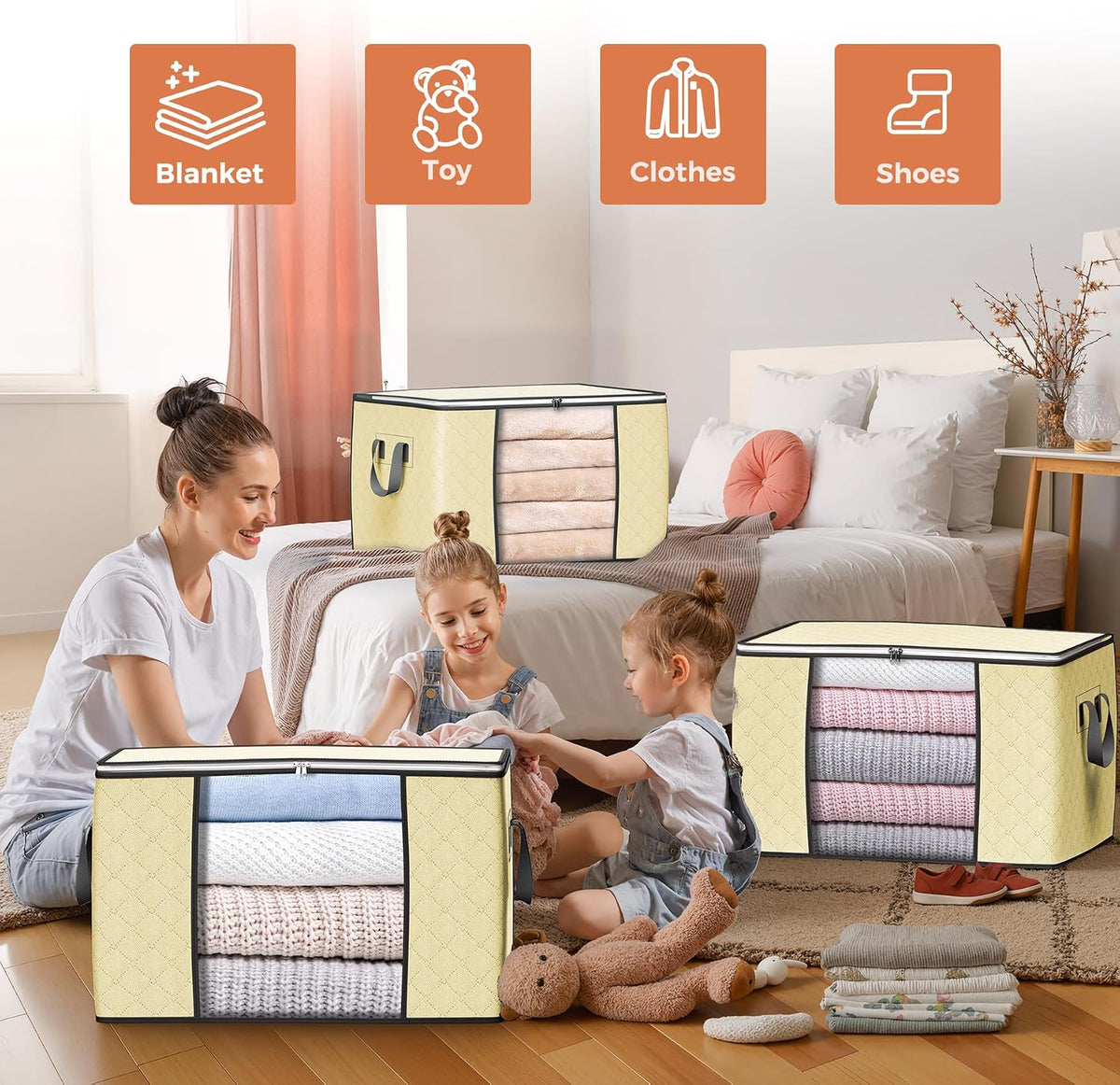 90L Large Storage Bags, 6 Pack Clothes Storage Bins Closet Organizers