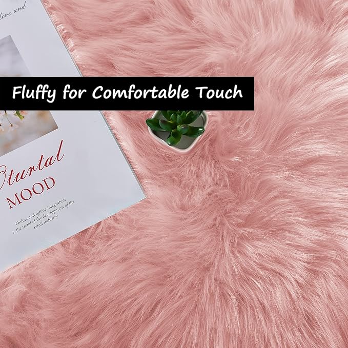 Goolela Pink Round Rug 5ft Circle Fluffy Fuzzy Fur Carpet - Image 2