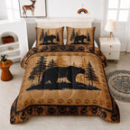 Rustic Bear Forest Comforter Set Twin for Kids with 2 Pillowcases.