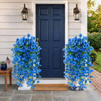 6 PCS Artificial Hanging Pansy Flowers, 30 Inch Blue Cascading Vines UV Resistant Artificial Flowers for Outdoors, Faux Hanging Plants for Farmhouse Porch Garden Window Box Patio Decor