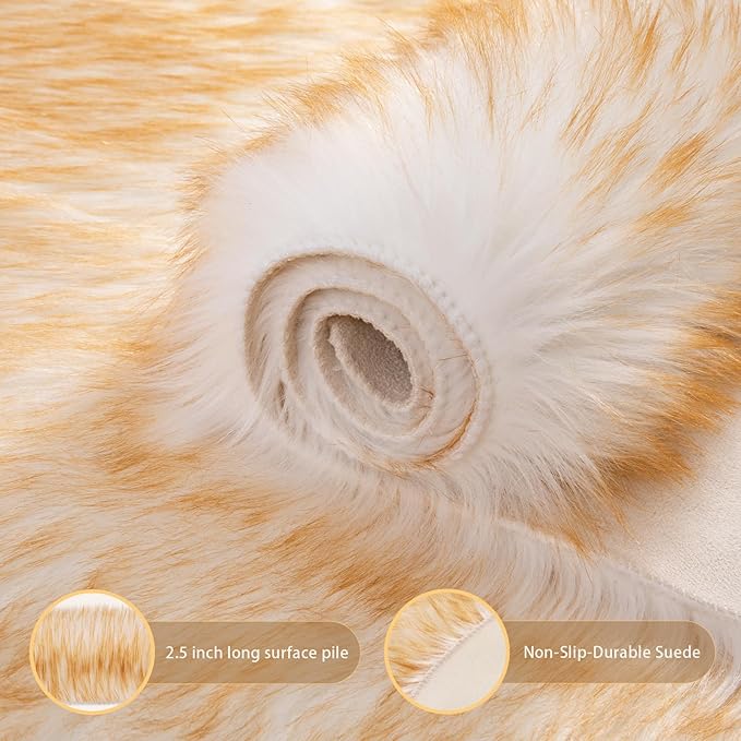 Ciicool Faux Sheepskin Rugs Soft Faux Fur Rug White Gradient Brown Fluffy Chair - Image 5