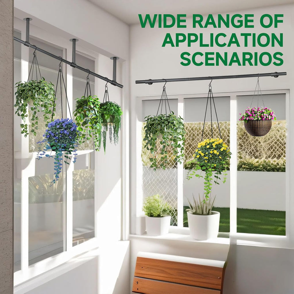 Hanging Planters Rod – Plant Hanger Indoor for Window Ceiling, Hanging Plant Shelf for Wall Planter House Plants, Plant Shelves Metal Holder Bar 31.5In Black (Pots, plants, chains not included)