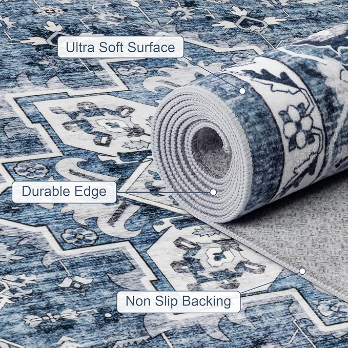 2x3 Area Rugs Living Room Rug: Washable Vintage Boho Medallion Rug No Slip - Image 7