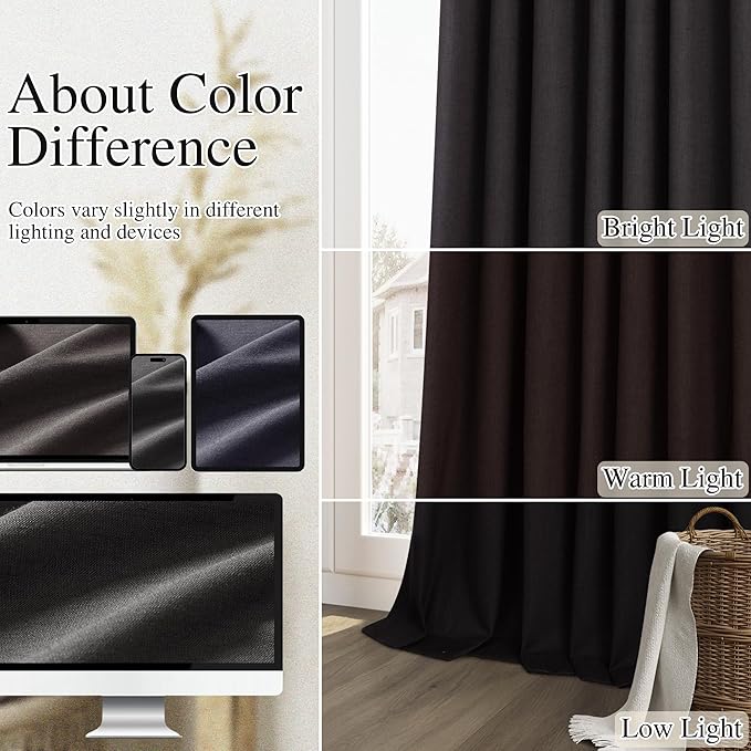 Guken Black 100% Blackout Curtains 120 Inch Length 2 Panels Set - Image 7