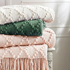 BOURINA Pink Throw Blanket 50 x70 Inches Jacquard Argyle Throw Textured Solid - Image 6