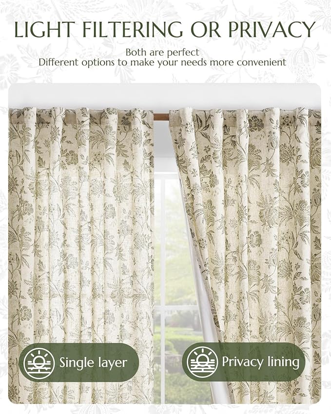 jinchan Lined Linen Floral Curtains - Image 6