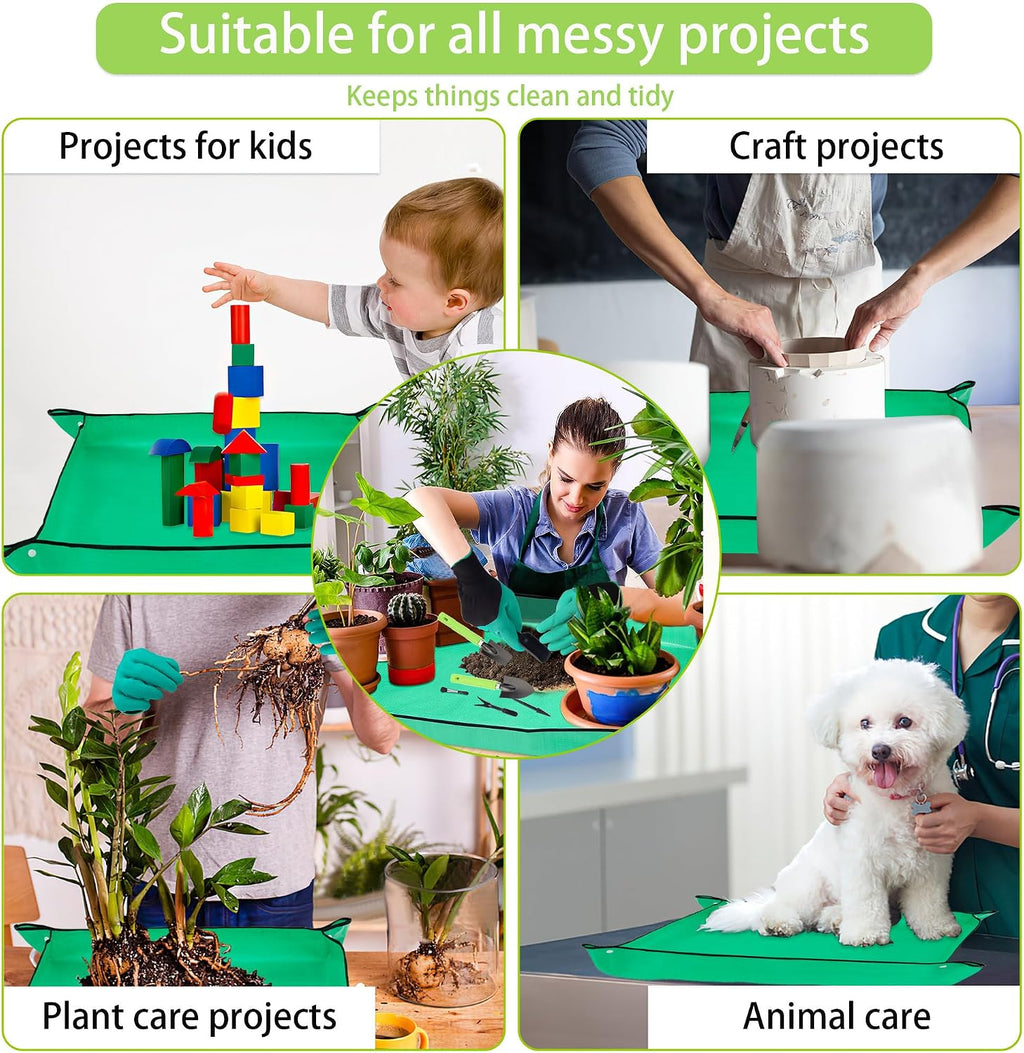WNJ Plant Repotting Mat for Garden, 2 PCS Waterproof Potting Mats, Foldable Indoor Plant Mat, Portable Mini Garden Tool Set, 12 PCS Succulent Garden Tool Set,Square Garden Potting Tray,Gifts for Women