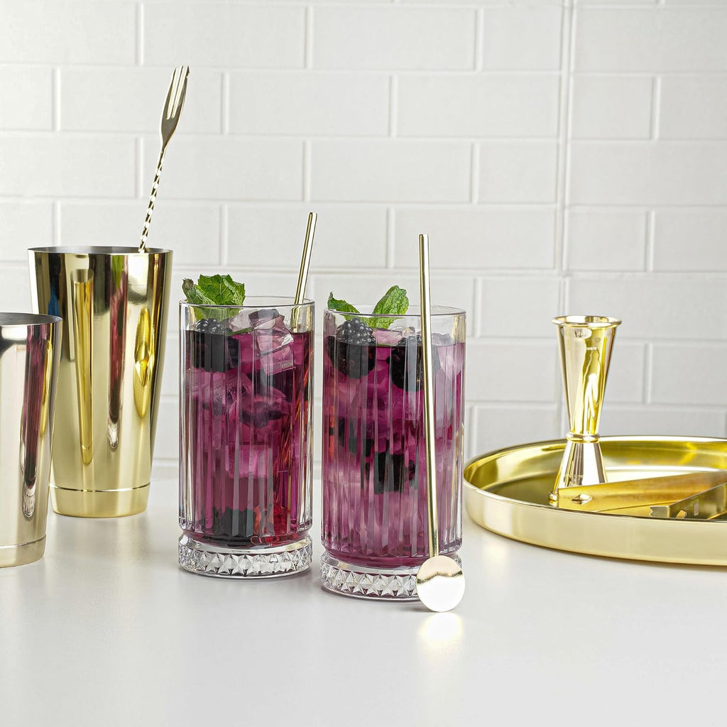 Restaurantware-Bar Lux 7.5 Inch Spoon Straws, 2 Food-Grade Reusable Cocktail Straws - Built-In Spoon, Dishwashable, Gold-Plated Stainless Steel Cocktail Spoons, For Drinking And Stirring,