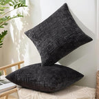 decorUhome Black Chenille Throw Pillow Covers 20x20 Set of 2 Textured Soft Cozy - Image 7